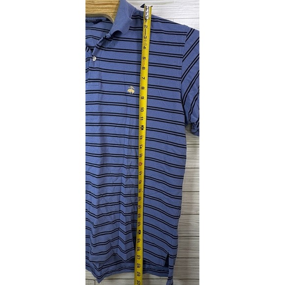 Brooks Brothers Men's Polo Sz Lg Blue- Navy Striped Cotton Short Sleeve‎ Logo - Picture 7 of 8